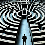 **

A dimly lit labyrinth with walls made of financial reports, codes of ethics, and legal documents. A lone figure in a business suit stands at a crossroads, contemplating which path to take. The maze represents the complexities of insider trading and the challenges of navigating ethical dilemmas in finance. The figure is looking for transparency and respect for confidentiality.

**