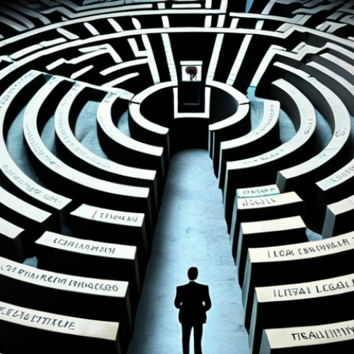 Home 21 **
A dimly lit labyrinth with walls made of financial reports, codes of ethics, and legal documents. A lone figure in a business suit stands at a crossroads, contemplating which path to take. The maze represents the complexities of insider trading and the challenges of navigating ethical dilemmas in finance. The figure is looking for transparency and respect for confidentiality.
**