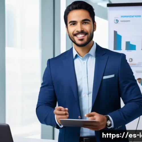 CFA 취득 후 이직 성공 팁 - A professional Hispanic man in business attire confidently presenting his unique value proposition i...