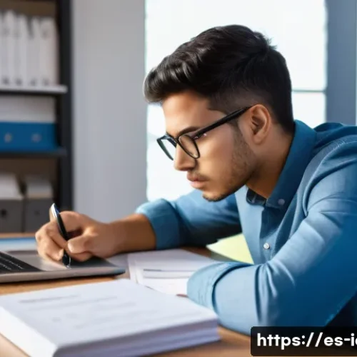 CFA 시험 시뮬레이션의 필요성 - A focused young Hispanic professional sitting at a modern study desk in a cozy home office, surround...